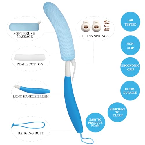 Long Handle Bath Brush Head,Anti-Slip Handled Bath Brush Back Scrubber | Brush Head for Shower, Easy Reach for Seniors, Suitable for Elderly/Pregnant Aid Bathing & Shower(Not Include Brush Handle) - size: White-h
