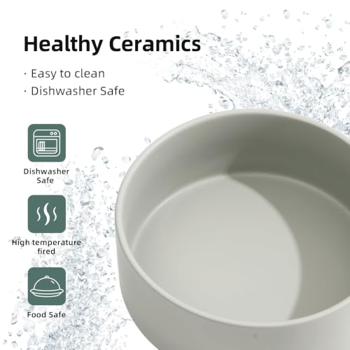 Havniva Dog Bowls Elevated, Ceramic Dog Food and Water Bowl Set | 8.3” Raised Dog Food Bowl, Elevated Dog Bowls with Bamboo Stand, Non-Slip Dog Water Bowl for Large Dog, Large Capacity - color: Matte Gray, size: 8.3" - 2 Bowls+Stand