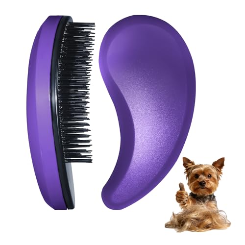 Small Dog Brush, Skin-friendly Soft Bristles (Dark Purple) | Puppy Hair Brush, Massage and Bath Supplies, Pet Grooming Tool for Teddy, Yorkies, Maltese, Shih Tzu, Chihuahua - color: Dark Purple