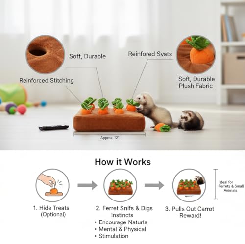 Ferret Foraging Toys Novelty Carrot Snuffle Mat Interactive Pet Treat Enrichment Toys for Small Animals Bunny Rabbit Chinchilla Guinea Pig Hamster (12Carrot) - color: 12Carrot