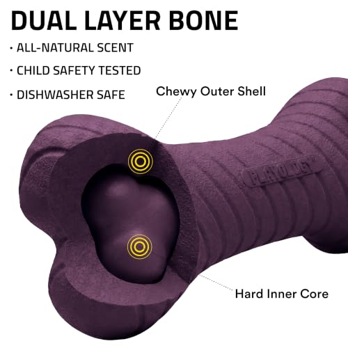 Playology Dual Layer Bone Dog Chew Toy - Medium, Bacon Scent | Rubber Construction, All Natural Scent, Heavy Duty Design - size: Medium, style: Bacon