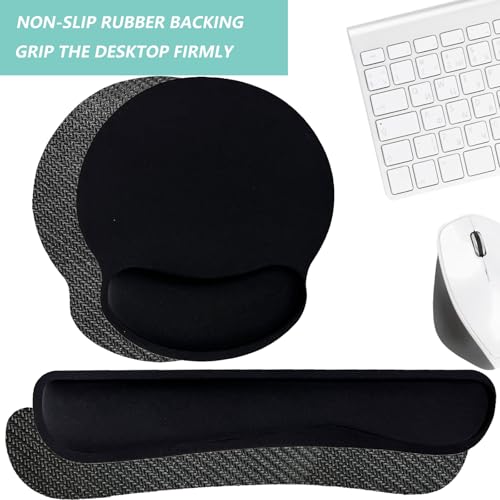 Keyboard Wrist Rest Pad Mouse Pad with Wrist Support Set of 3, Mousepad with Non-Slip Rubber Base, Ergonomic Memory Foam Mouse Wrist Cushion Support for Home Office Laptop Computer Gaming, Black - color: Black