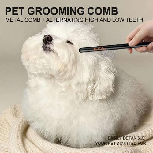 Long&Short Fine Tooth Flea Comb with Wood Handle 7.87in/20cm | Metal Comb Teeth,Pet Flea&Lice Comb,Pet Grooming Tool for Dogs&Cats&Rabbits&Guinea Pig,Remove Loose Hair Tangles Dirt Fleas