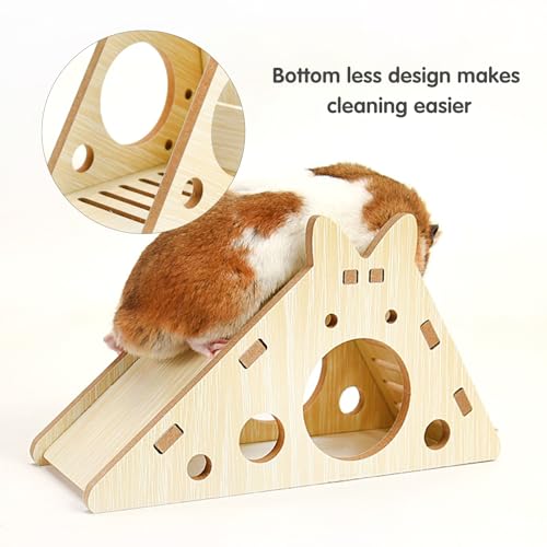 Hamster Toys 5-Piece Set ，Hamster House, Swing, Climbing Ladder, Seesaw & Exercise Wheel，Pet DIY Sport Exercise Toys Set, Small Animal Habitat Accessories ，Gerbils, Mice（Natural Wood） - color: BrownE