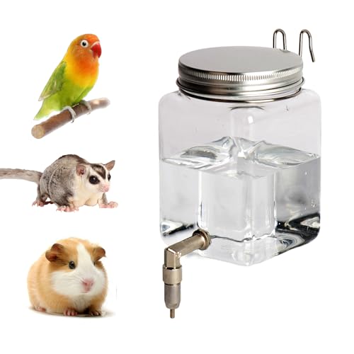 Bird Water Dispenser No Drip 10oz – Leak Proof Small Animal Water Bottle with Stainless Steel Needle Valve & 180° Rotatable Bracket for Parakeet Hamster Mouse Sugar Glider Gerbil