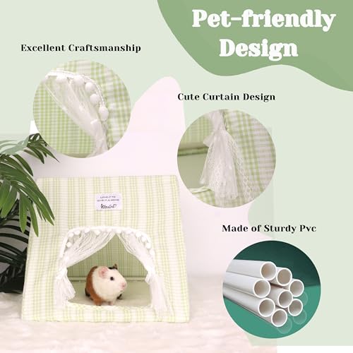 Sugar Glider & Small Pet Play Bundle - Elastic Climbing Ropes (2PCS Blue/Yellow) + Large Hideout for Guinea Pigs, Rabbits, Ferrets