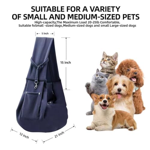 ARZQUT Dog and Cats Carrier Sling, Small Pet Carrier with Storage Pocket | Reversible Puppy Sling Carrier, Safety Buckle, Storage bag, Machine Washable for Travel, Outdoor Activitie, Hand-Free - color: Dark Blue