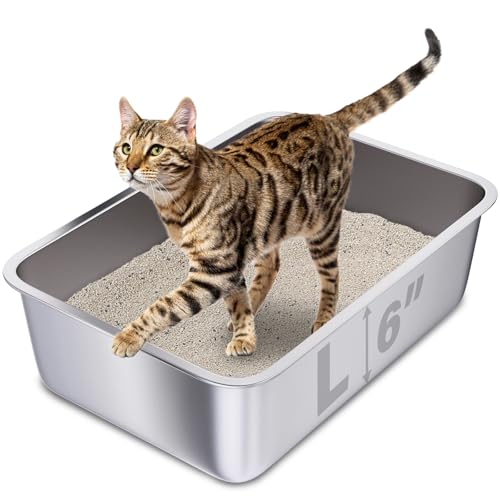 Stainless Steel Litter Box, Large Metal Litter Box | 20"x14"x6" Steel Litterbox, Easy to Clean, Non Stick No Smell Litterboxs for Cats/Kitty - size: 1 Pack-Large (19.7"×13.8"×6")