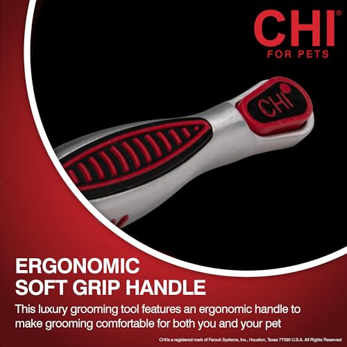 CHI for Dogs Self Cleaning Slicker Brush with Pivoting Head, Dog Grooming Brush for Detangling and Removing Loose Hair, Fine Wire Pins for Medium and Long Dog Coats, Ergonomic Handle | Pivoting head design, fine wire pins, detangles and removes loose hair