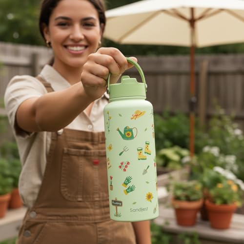 Gardening Gift for Women, Water Bottle Stainless Steel 32oz with Lid & Straw, Plants Lover Insulated Bottles Gifts for Girls Friends Teens Birthday Christmas - color: Gardening