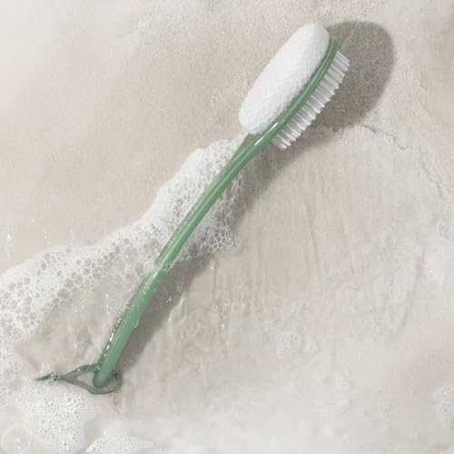 EcoTools Sea Gems Bath Bristle Brush, Dual-Sided Back Scrubber for Shower | Smooths rough spots, shower brush for back, dual-sided, long handle bath brush, vegan, low-waste design, body wash brush - style: Bath Bristle Brush