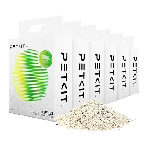 PETKIT Upgraded Clump+ Tofu Mixed Cat Litter, Water Flushable,Ultra Absorbent and Fast Drying, 100% Natural Ingredients Clumping Litter, Dust-Free Low Tracking Bentonite Litter (5.2lb×6bags) - size: 5.29lb×6bags