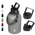 BJPKPK 50oz Stainless Steel Insulated Water Bottle, Vacuum Water Bottle with Straw, Leak Proof, Hot & Cold Insulation, 3 Lids & Paracord Handle, Gray | with Straw Lid, 3 Lids & Paracord Handle, Keep Cold & Hot, BPA-Free Leak-Proof Water Jug for Gym Sports