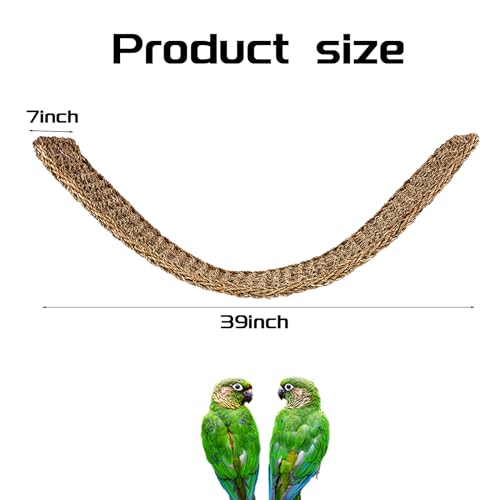 39 x 7 Inches Seagrass Mat, Natural Grass Woven Bird Net Hammock Mat, Climbing Rope Ladder Chew Toy, Cage Accessories for Parrots, Psittacines, Cockatiels, Hamsters, Lovebirds, Mice (2 Pack) - size: 39 x 7 Inch