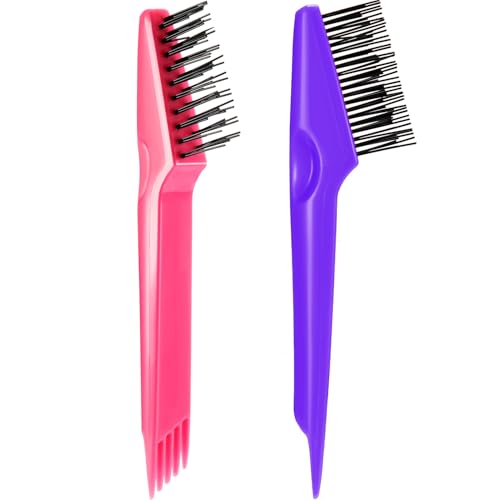 Yaomiao 2 Pcs Hair Brush Cleaner Tool 2-in-1, Pink and Purple Hairbrush Cleaner for Removing Hair Dust, Mini Comb for Removing Dirt, Home Salon Use - color: Pink, Purple