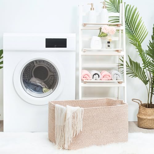 22in Extra Large Blanket Basket Holder Living Room, Rectangle Rope Woven Storage Basket with Handles for Laundry, Pool Towels, and Shoes, Dog Toy Organizer Bin Box, Oatmeal Brown - color: Oatmeal Brown