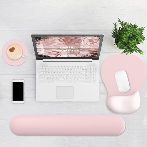 Ergonomic Mouse Pad with Wrist Rest and Keyboard Wrist Rest, Gel Mousepad | Wrist Rest for Computer Keyboard, Pain Relief, Non-Slip PU Base, Pink Mouse Pad with Wrist Support for Gaming, Office - color: Pink