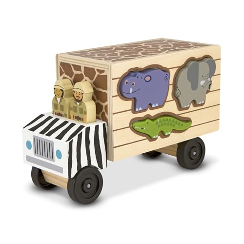 Melissa & Doug Animal Rescue Shape-Sorting Truck - Wooden Toy with 7 Animals and 2 Play Figures