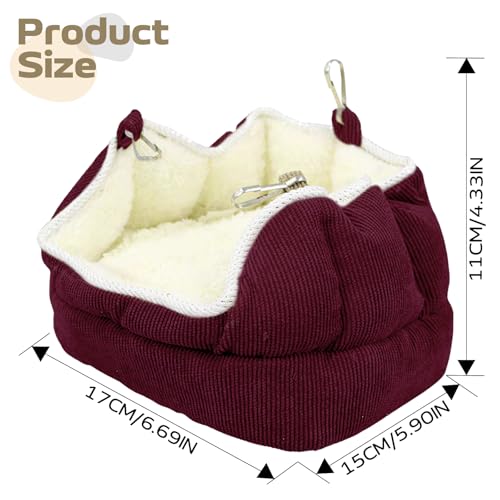 QBLEEV Bird Nest House, Parrot Winter Warm Bed for Cage Hanging Hammock | Soft plush snuggle hut tent, parrot cage accessories hideaway sleeping bed for budgie parakeet cockatiel conure lovebird - color: Red