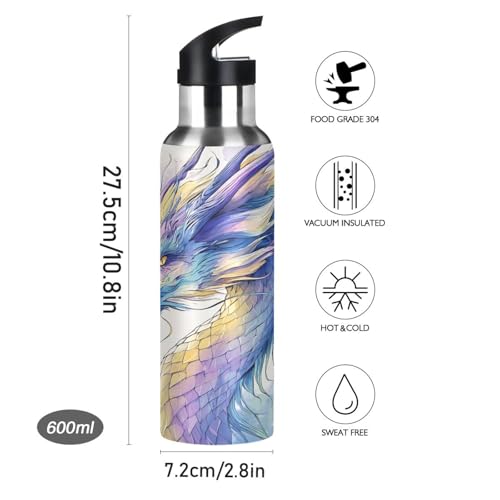 Dragon Water Bottle Kids Stainless Steel Water Bottle with Straw Lid | Leak Proof Boys Girls Insulated Tumbler Cup for School 20 oz - color: Multi16