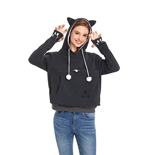 Unisex Big Pouch Hoodie Long Sleeve Fleece Pet Dog Holder Carrier Pullover Sweatshirt… - color: Dark Grey, size: Small