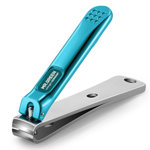 MR.GREEN Nail Clippers Curved Blades Fingernail Cutter Nippers Manicure Scissors Stainless Steel Pedicure Tools with Nail Flies (Medium-Blue) - color: Medium-blue