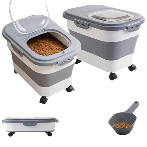 SEWIU Dog Food Storage Container Up to 2pack*20LB,Collapsible Dog Food Container with Travel Silicone Bowl and Scoop for Dog/Cat/Bird Food/Cat litter,Keep Dry Food Fresh,Easy to Move. - color: 2-20LB-gray