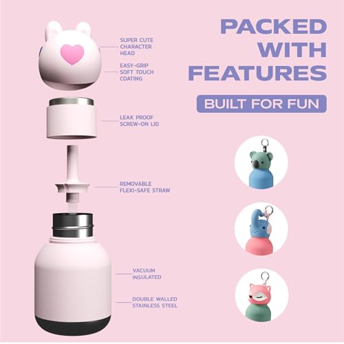 asobu Mini Bestie Water Bottle, Cute Collectible Character, Stainless Steel | 6.7 oz, Leak Proof Seal, Spill Resistant, BPA Free Materials, Dishwasher Safe, Reusable Straw Included, Great Gift Idea - color: MINI BUBBLES THE BUNNY