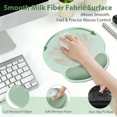 Mouse Pad and Keyboard Wrist Rest, 3-in-1 Gel Memory Foam Ergonomic Mouse Pad with Wrist Rest Set,Gaming Mousepad Arm Cushion Support for Computer Office Desk Accessories Cute Setup,Sage Green - color: Green