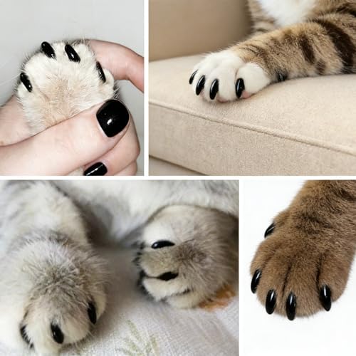 joyous 120pcs Black Kitten Cat Nail Caps Original Factory Set with Cat Nail Clipper-Soft Paws Cat Claw Covers for Indoor Kitty, Anti-Scratch and Protects Furniture & Skin, Cat Nail Covers (M) - size: M