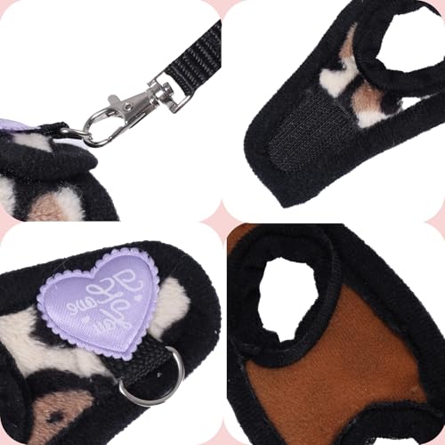 Small Animal Harness and Leash Set, Leopard Print Ferret Leash and Harness Soft Ferret Clothes Stuff Kit Outdoor Walking Accessories for Tiny Pet Rabbit Bunny Guinea Pig Hamster Puppy Kitten