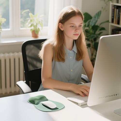 EooCoo Mouse Pad with Gel Wrist Rest, Ergonomic Mousepad Wrist Alignment | Middle Concave Design for Natural Wrist Alignment, Non-Slip Base Mousepad, Carpal Tunnel Relief, Office Desk Accessories - color: Avocado Green