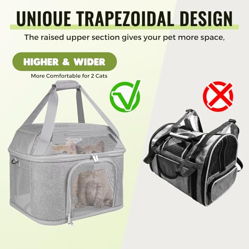 Soft-Sided Cat Carrier,Pet Bag with Padded Shoulder Strap (Up to 20 Lbs) | Animal Crate for Medium Kitten Puppy, Portable design for transport small dogs,Washable Cloth Carry Bag Home Car Travel, Grey