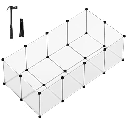 SONGMICS Pet Playpen with Floor, Small Animal Pen, Pet Fence Indoor, DIY Plastic Enclosure for Hamsters, Rabbits, Hedgehogs, Ferrets, 56.3 x 28.7 x 18.1 Inches, White ULPC02W - color: White, style: 20 Panels - 56.3"L x 28.7"W x 18.1"H
