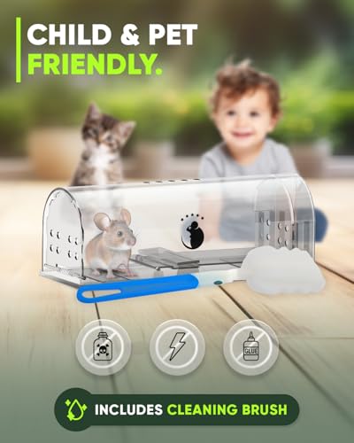 Motel Mouse Humane Mouse Traps No Kill Live Catch and Release 4 Pack - Reusable, Easy to Use & Clean, No Touch Release, Sensitive Includes Cleaning Brush, Instruction Manual & Video - Mousetrap Indoor - color: Regular White 4 Pack