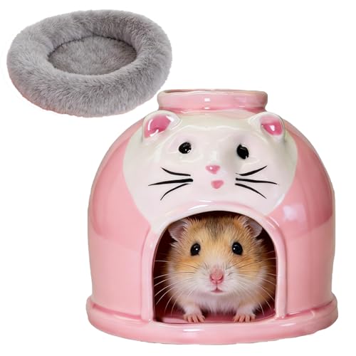 Ceramic Hamster Hideout Syrian Hamster House and Habitat Gerbil Hideaway Cooling Cave for Rat Mice Cage Decor Accessories (Pink) - color: Pink