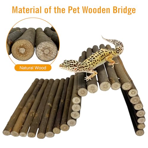 Hamiledyi 13.8" L x 7.9" W Wooden Reptile Bridge Ladder Climbing Toy Natural Hideout Tunnel Ramp for Lizards Gecko Spiders Snakes Tortoise