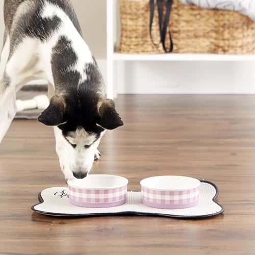 Bone Dry Ceramic Food Bowls, Non-Slip & Dishwasher Safe, Medium Set, 6x2 Pansy Check - color: Pansy Petite Check, size: Medium Set, 6x2"