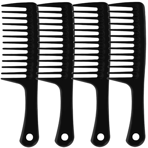 4PCS Wide Tooth Comb, Large Hair Detangling Comb Styling Comb, Professional Women Hair Care Handgrip Comb for Curly, Wet, Long Hair (Black) - color: Black - 4PCS Wide Tooth