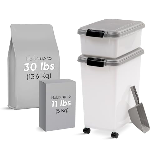 IRIS USA Dog Food Storage Container, Up to 30+11 lbs, Gray/Dark Gray | Made in the USA, Includes 2-Cup Scoop & Wheels, Airtight Seal, BPA-Free, Bird Seed, Cat food, Cat Litter, Treats, Toys - color: Silver