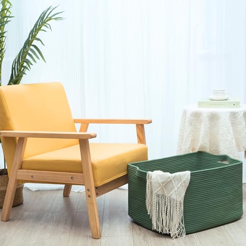22in Extra Large Blanket Basket Holder Living Room, Rectangle Rope Woven Storage Basket with Handles for Laundry, Pool Towels, and Shoes, Dog Toy Organizer Bin Box, Forest Green - color: Forest Green