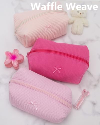 PAZIMIIK Cozy Makeup Bag for Women,Zipper Cosmetic Pouch,Waffle Hotpink | Soft Cosmetic Organizer for Makeup,Skincare,Toiletries,Daily Beauty Essentials,Purse,On-the-Go,Bridesmaid Gifts - color: Waffle Hotpink