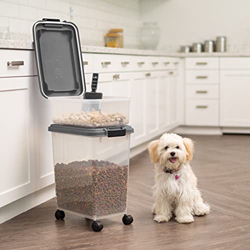 IRIS USA Dog Food Storage Container, Up to 30+11 lbs, Dark Gray | Made in the USA, Includes 2-Cup Scoop & Wheels, Airtight Seal, BPA-Free, Bird Seed, Cat food, Cat Litter, Treats, Toys - color: Dark Gray