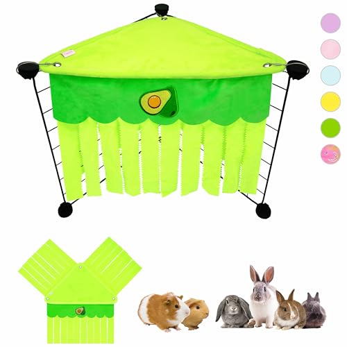 Guinea Pig Hideout, Cute Guinea Pig Corner Fleece Forest Hideaway 3-Side Curtain, Rabbit Hammock Toy and House Bed for Bunny, Ferret, Rat, Chinchilla and Small Animal Cage Accessories (Green)