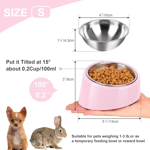 Tilted Dog Bowl Non-Slip & Non-Spill Pet Feeder with Elevated Detachable Melamine Stand, Easy to Get Food Dog Dish, S/100ml Pink - color: Pink, size: Small(100ml)