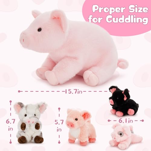 Pig Stuffed Animal with 4 Baby Piggy Toys, Pink Pig Plush Set, 16" | 5-Piece Pig Plush Family; Mommy Pig and Baby Plushies; Zipper Belly Pretend Play; Birthday & Christmas Gift for Kids - style: Pig Pink