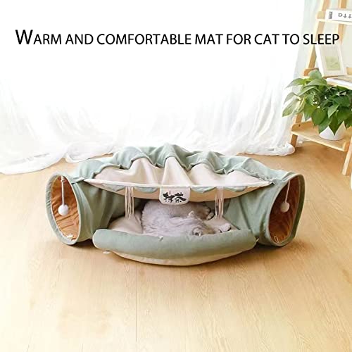 EAEDMY Cat Rabbit Tunnel Bed Nest for Cats Indoor, with Collapsible Washable Soft Cushion, Plush Ball and Exercise Wheel Tube, Fit for Puppy Bunny Kitty Kitten Ferret - color: 1.Matcha