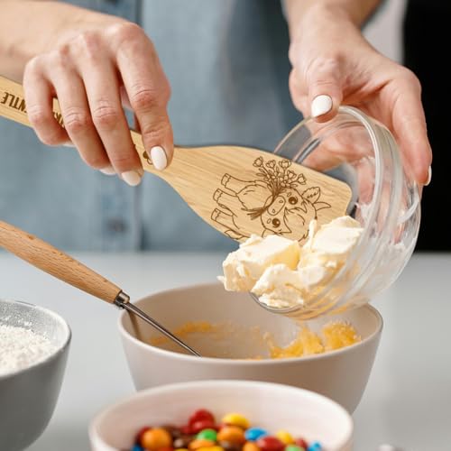 GLOBLELAND 6 Pcs Cartoon Highland Cattle Wooden Spoons Utensil Set Flowers Animals Bamboo Carving Kitchen Cooking Utensils Wooden Engraved Cooking Spatula Sets for Kitchen Fun House Warming Gift - color: Highland Cattle
