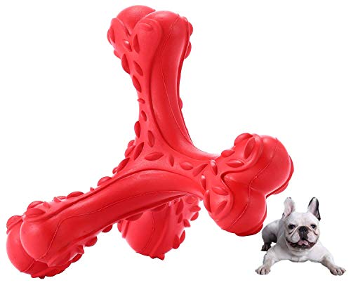 Dog Chew Toys for Aggressive Chewers Large Breed,Indestructible Bones Toy，Durable Cleaning Toothbrush Natural Rubber Dog Toys… (Red) - color: Red
