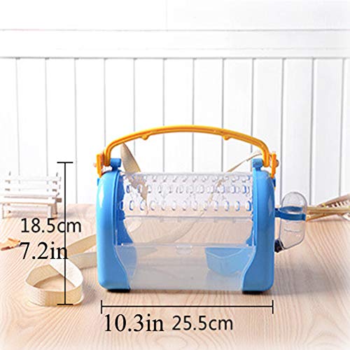 kathson Hamster Cage Travel Carrier Portable Cage with Water Bottle Outgoing Cage and Adjustable Strap Pet Cage for Small Pet Hedgehog Sugar Glider Squirrel Mice（Blue） - size: 9.8"L x 10.0"W x 7.3"H